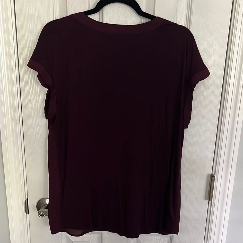 Fortune + Ivy Burgundy Short Cap Sleeve Relaxed Blouse Size Large - Picture 2 of 2